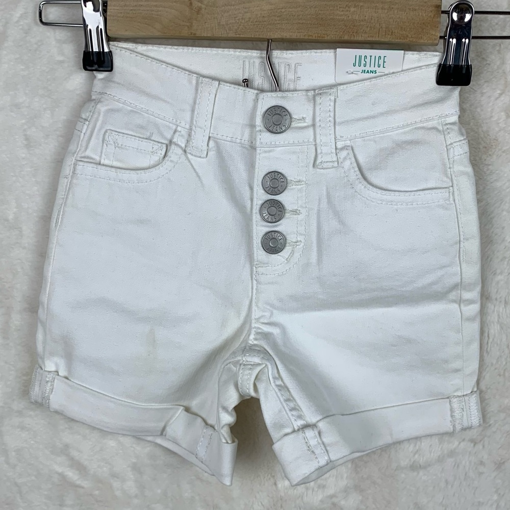 Justice Jeans Girls Midi High Waist White Shorts Sz 8 Slim NWT